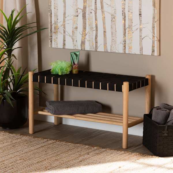 Baxton Studio Cadmus Rustic Mid-Century Black and Oak Brown Finished Wood Bench 199-12170-ZORO